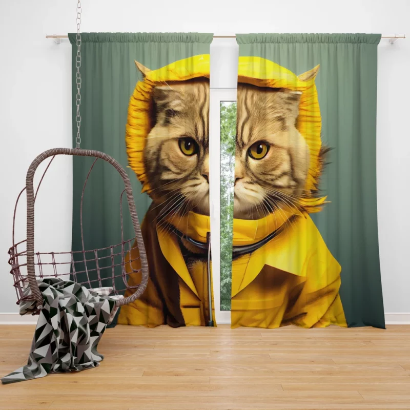 Yellow Raincoat Cat Pet Window Curtain