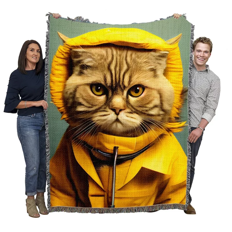 Yellow Raincoat Cat Pet Woven Blanket