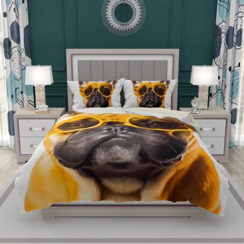 Yellow Sunglasses Bulldog Bedding Set 1