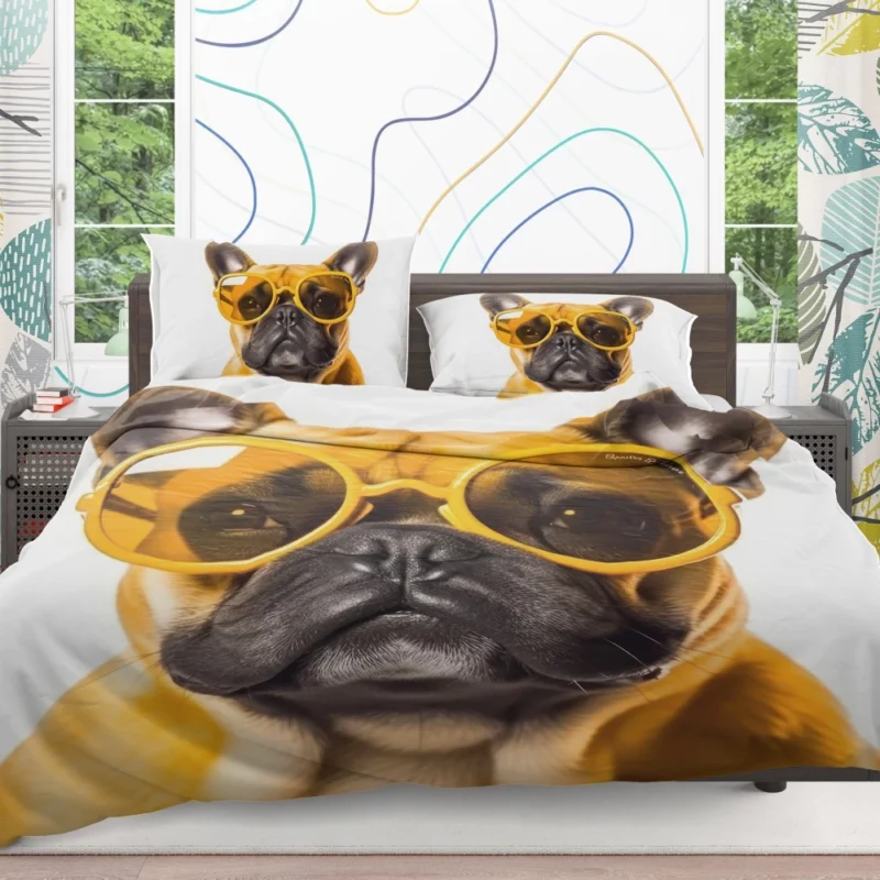 Yellow Sunglasses Bulldog Bedding Set