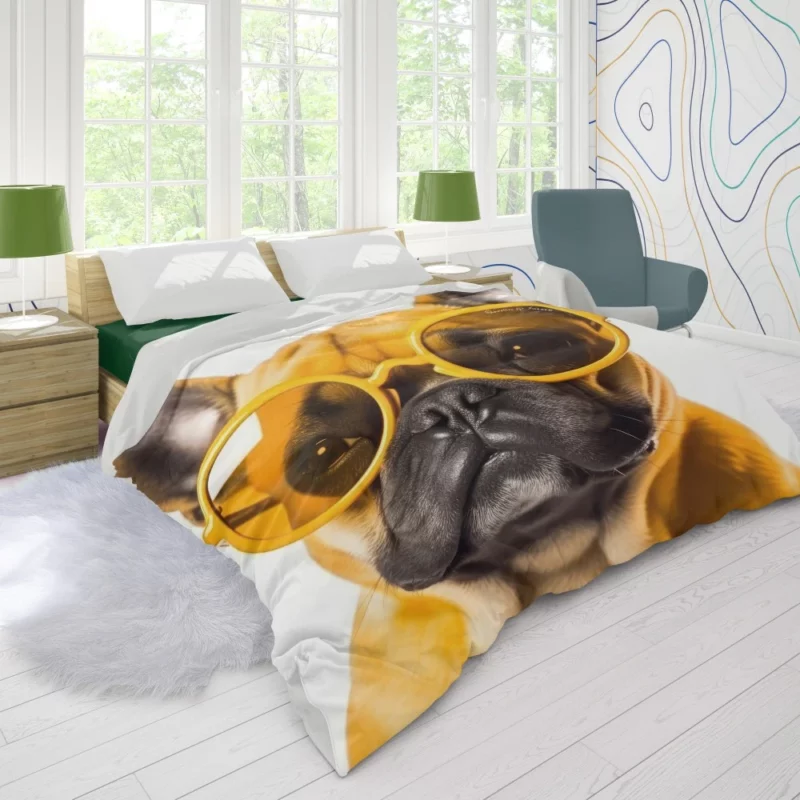 Yellow Sunglasses Bulldog Duvet Cover