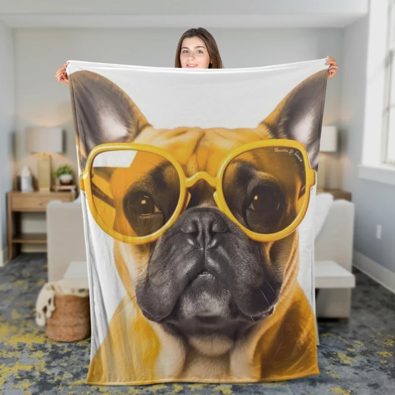 Yellow Sunglasses Bulldog Fleece Blanket 2