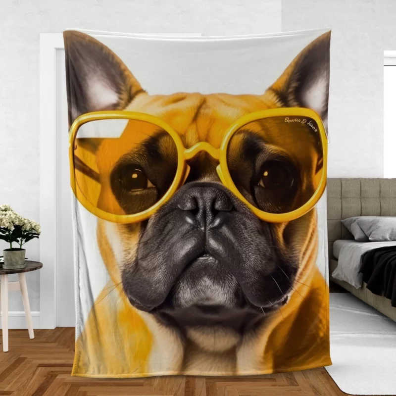 Yellow Sunglasses Bulldog Fleece Blanket