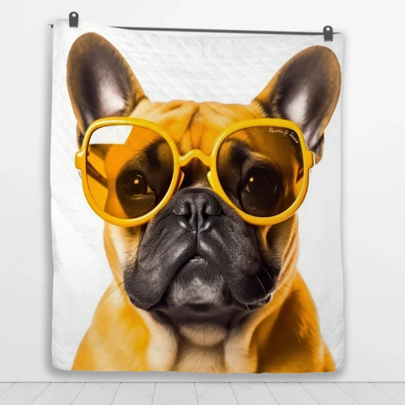 Yellow Sunglasses Bulldog Quilt Blanket 1