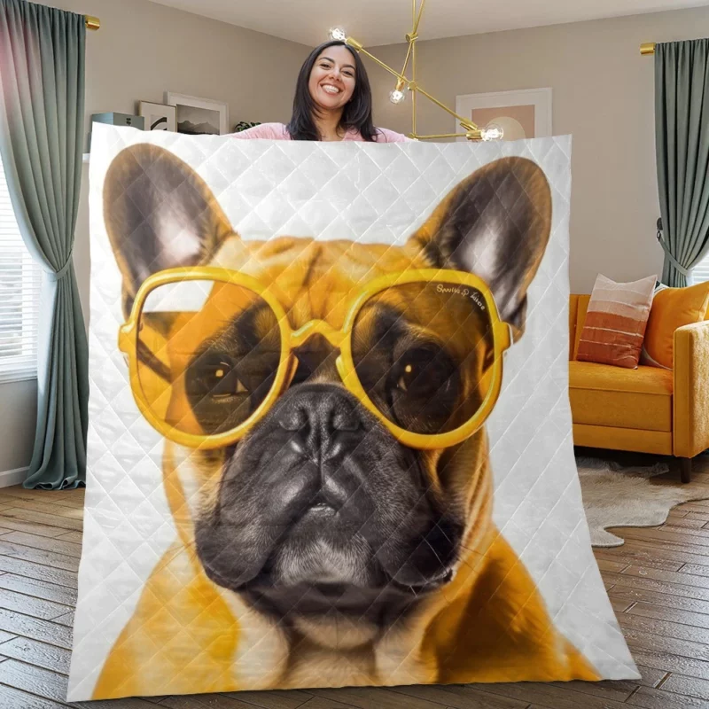 Yellow Sunglasses Bulldog Quilt Blanket