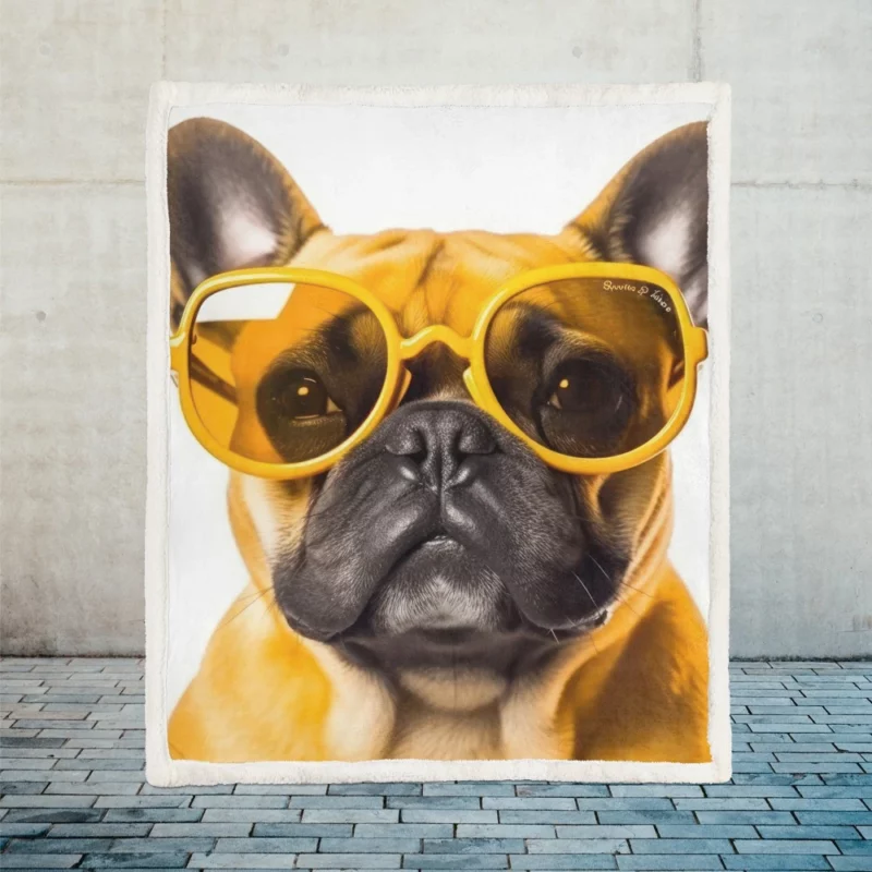 Yellow Sunglasses Bulldog Sherpa Fleece Blanket