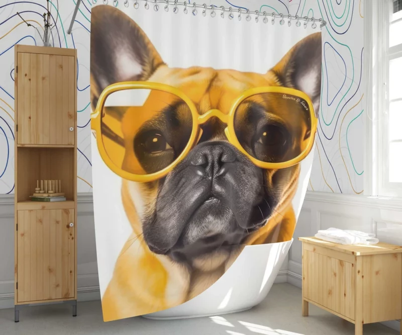 Yellow Sunglasses Bulldog Shower Curtain 1