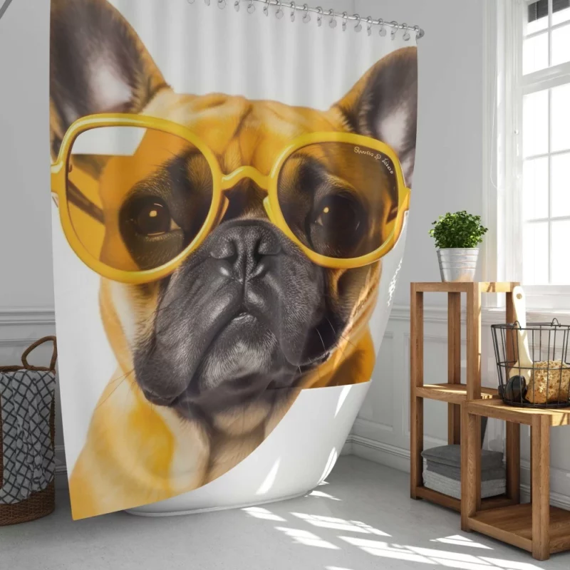 Yellow Sunglasses Bulldog Shower Curtain