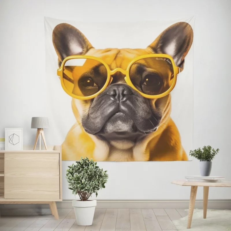 Yellow Sunglasses Bulldog Wall Tapestry