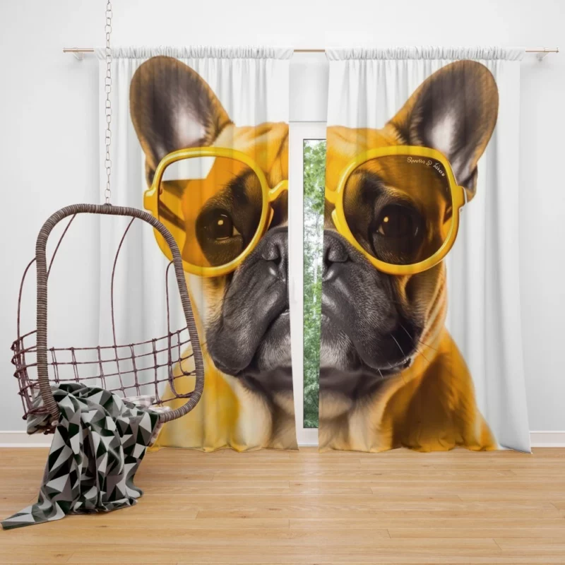 Yellow Sunglasses Bulldog Window Curtain