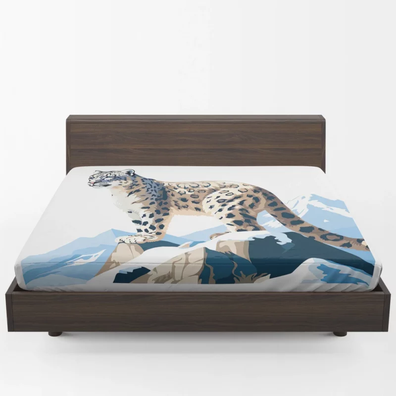 2D Illustration of a Cute Snow Leopard Fitted Sheet 1