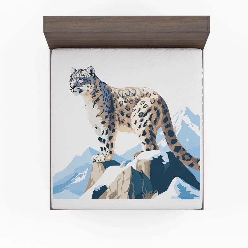 2D Illustration of a Cute Snow Leopard Fitted Sheet