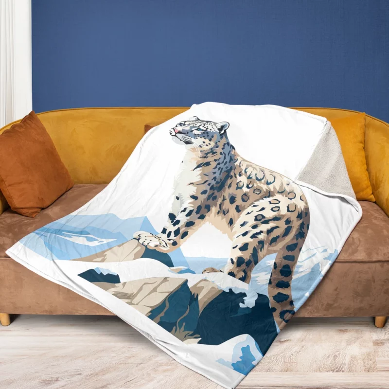 2D Illustration of a Cute Snow Leopard Fleece Blanket 1