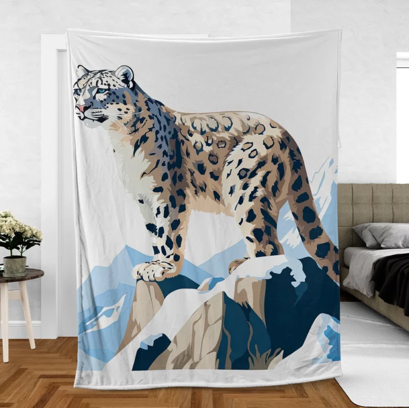 2D Illustration of a Cute Snow Leopard Fleece Blanket