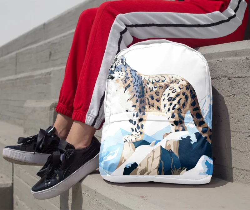 2D Illustration of a Cute Snow Leopard Minimalist Backpack 1