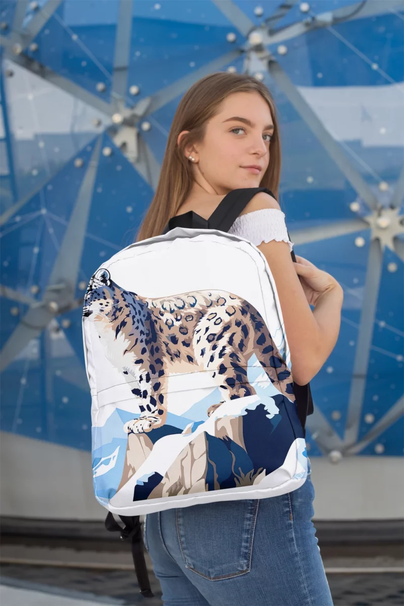 2D Illustration of a Cute Snow Leopard Minimalist Backpack 2