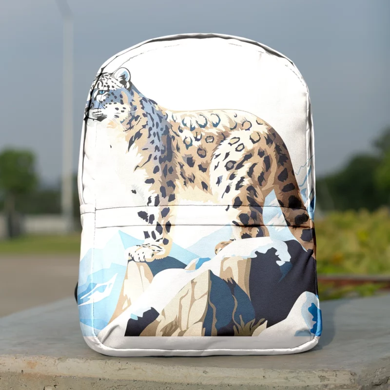 2D Illustration of a Cute Snow Leopard Minimalist Backpack