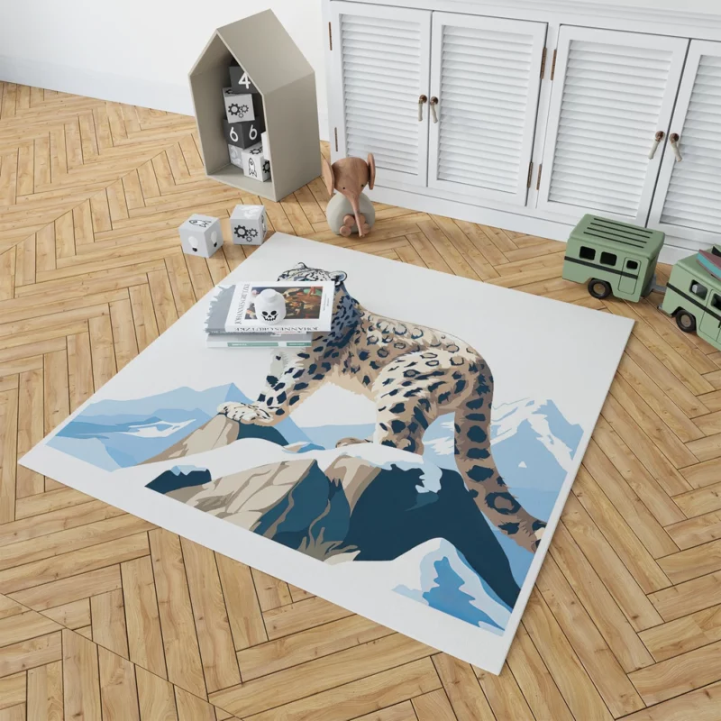 2D Illustration of a Cute Snow Leopard Rug 1