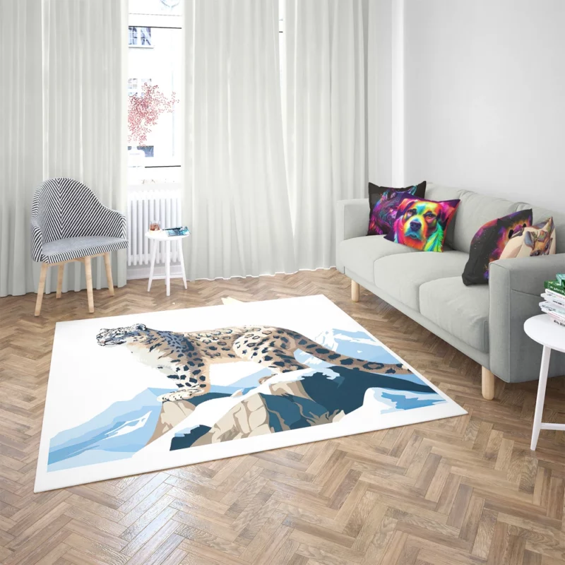 2D Illustration of a Cute Snow Leopard Rug 2