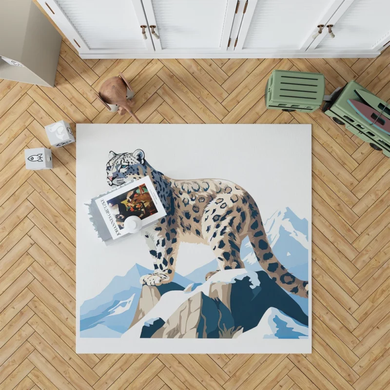 2D Illustration of a Cute Snow Leopard Rug