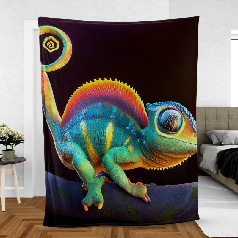 3D Cartoon Chameleon Fleece Blanket