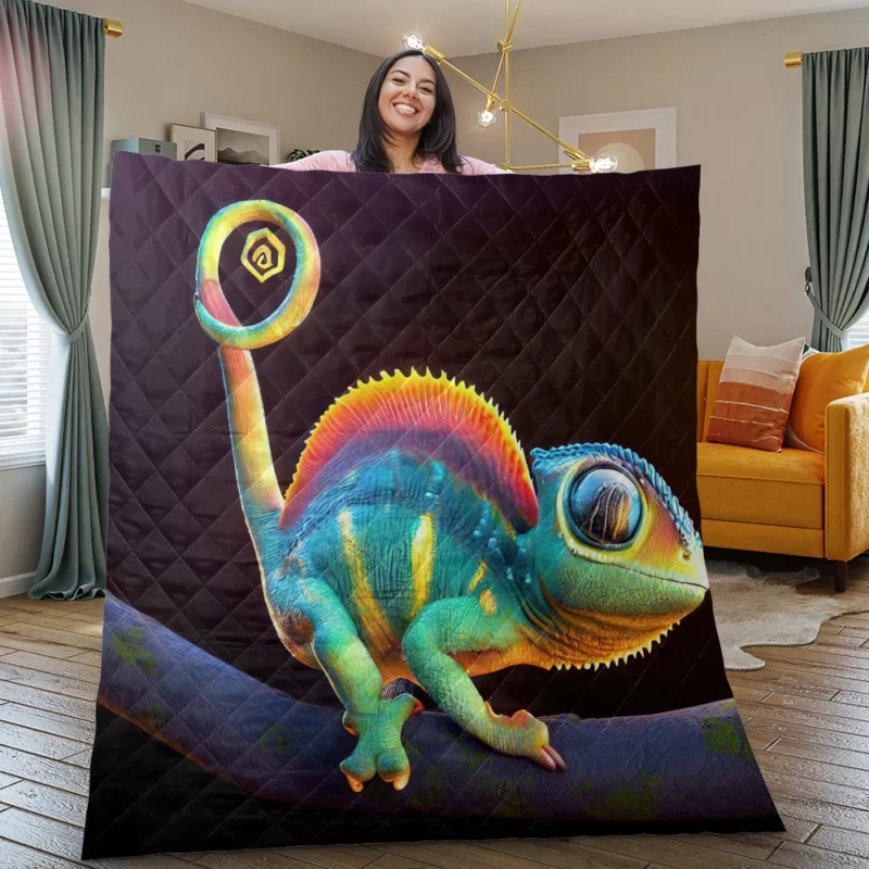 3D Cartoon Chameleon Quilt Blanket