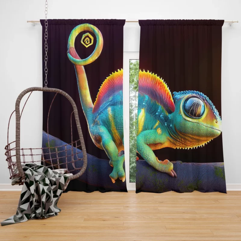 3D Cartoon Chameleon Window Curtain