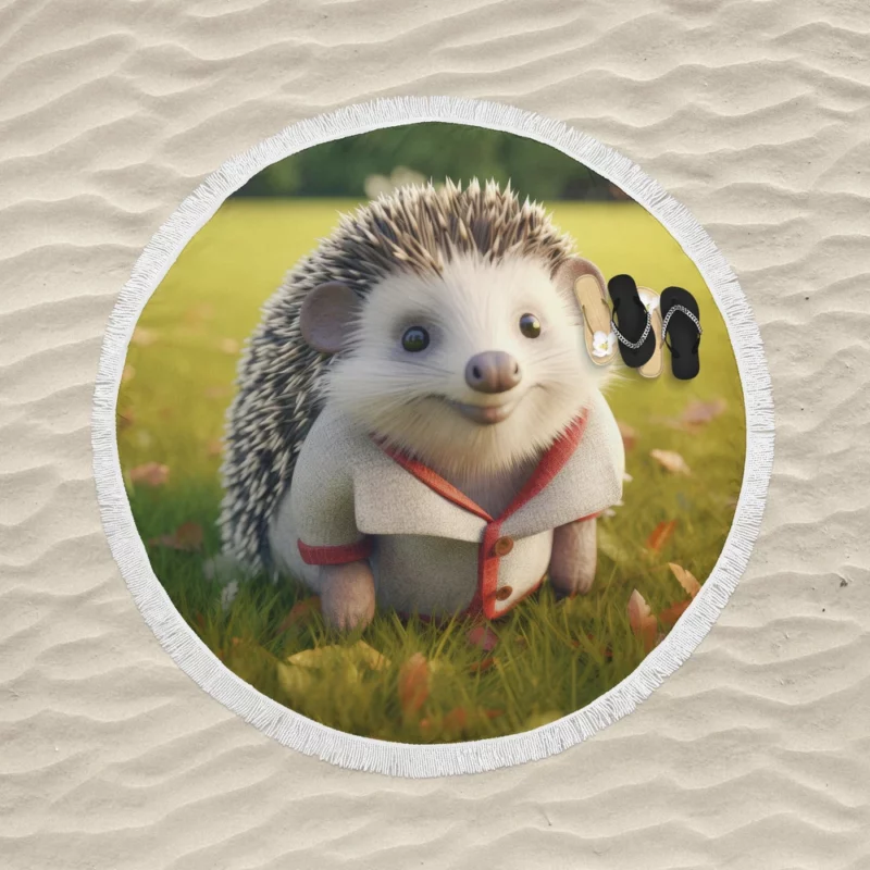 3D Clothed Hedgehog Cartoon Round Beach Towel