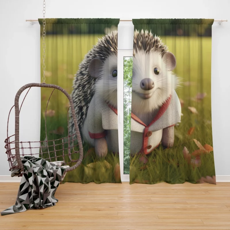 3D Clothed Hedgehog Cartoon Window Curtain