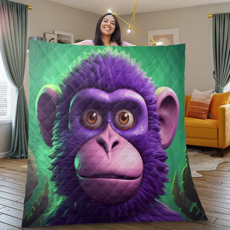 3D Cyber Monkey Portrait Quilt Blanket