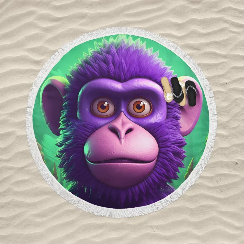 3D Cyber Monkey Portrait Round Beach Towel