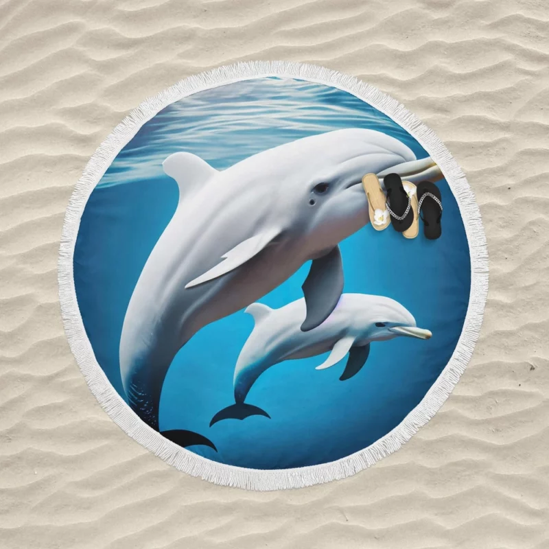 3D Dolphin Character Round Beach Towel