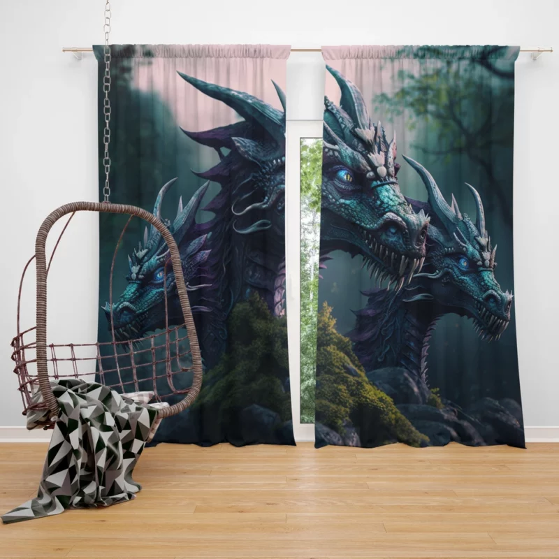 3D Hydra Illustration Window Curtain