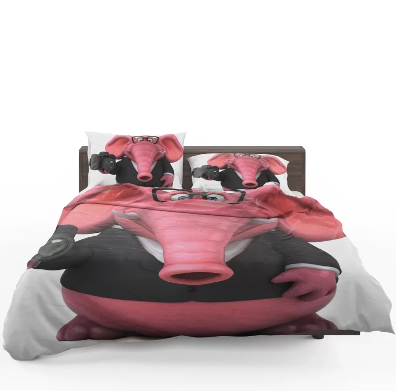 3D Pink Elephant Illustration Bedding Set 1