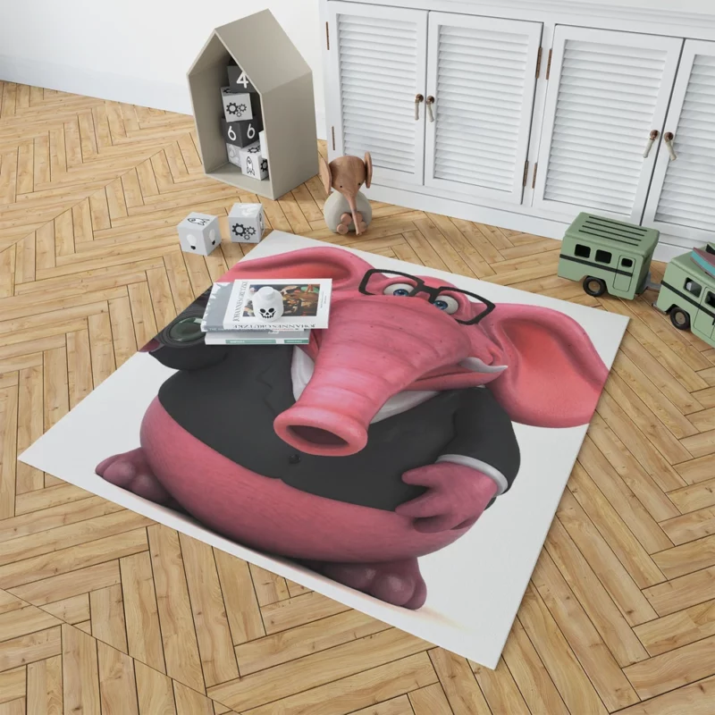 3D Pink Elephant Illustration Rug 1