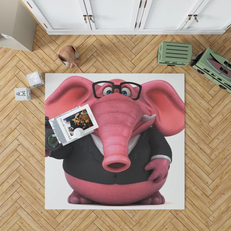 3D Pink Elephant Illustration Rug