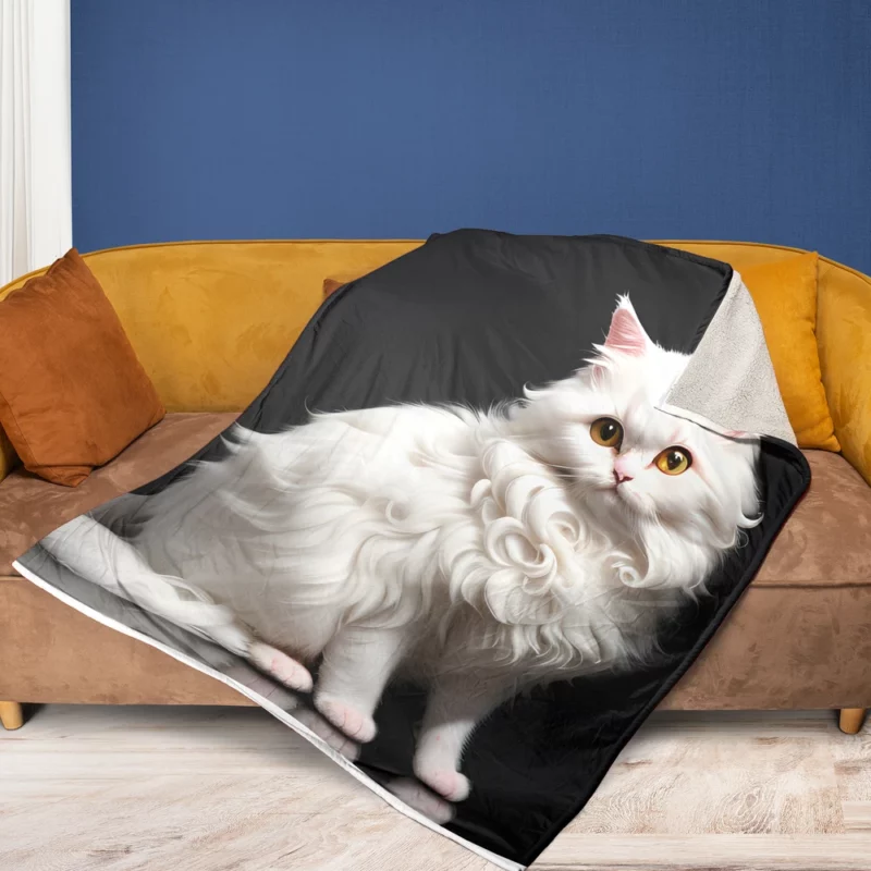 AI Generated Angora Cat Fleece Blanket 1