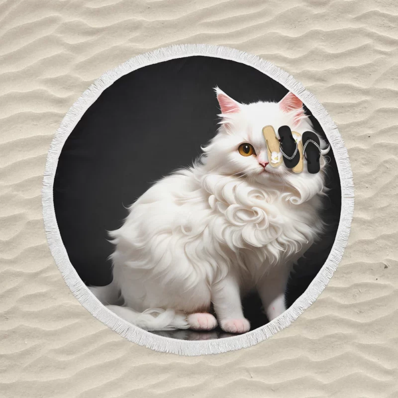 AI Generated Angora Cat Round Beach Towel