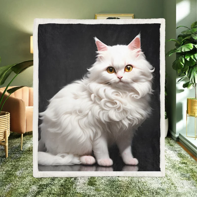 AI Generated Angora Cat Sherpa Fleece Blanket