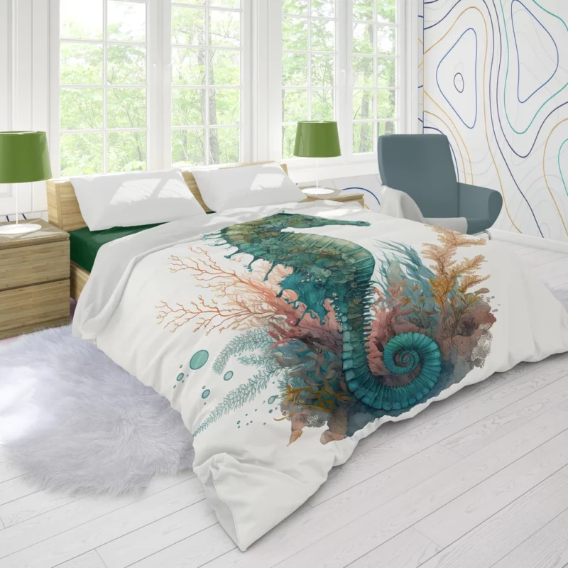 AI Generated Seahorse Painting Duvet Cover