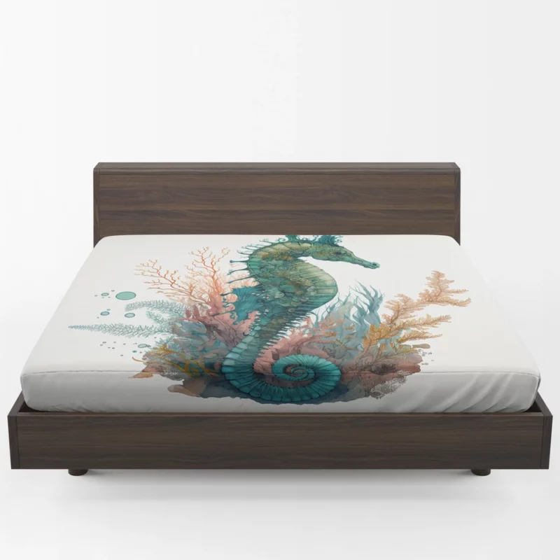 AI Generated Seahorse Painting Fitted Sheet 1