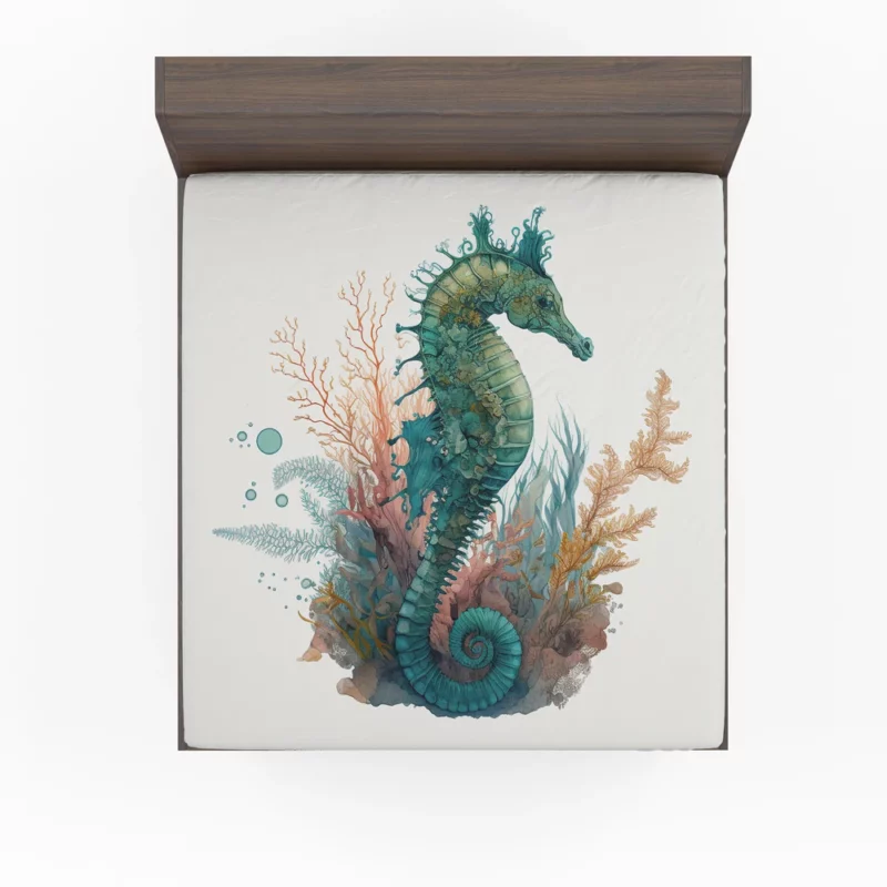 AI Generated Seahorse Painting Fitted Sheet