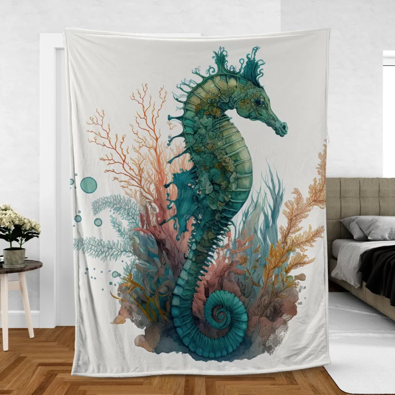 AI Generated Seahorse Painting Fleece Blanket