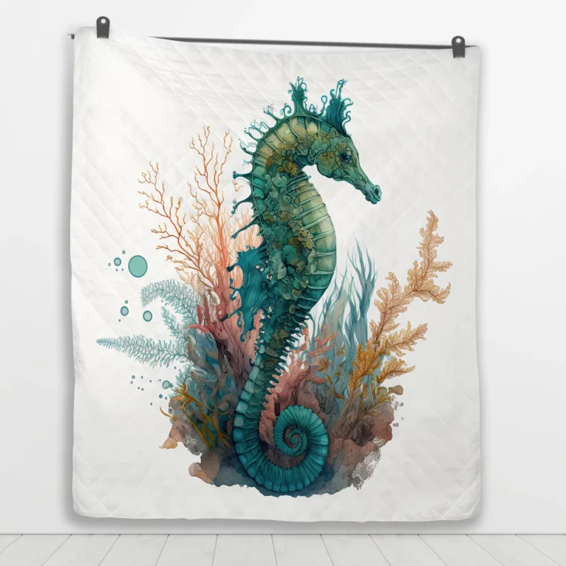AI Generated Seahorse Painting Quilt Blanket 1