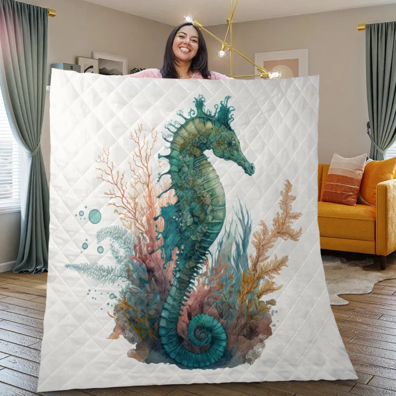 AI Generated Seahorse Painting Quilt Blanket
