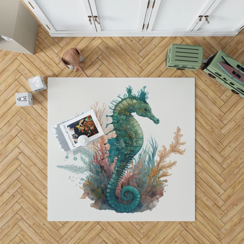 AI Generated Seahorse Painting Rug