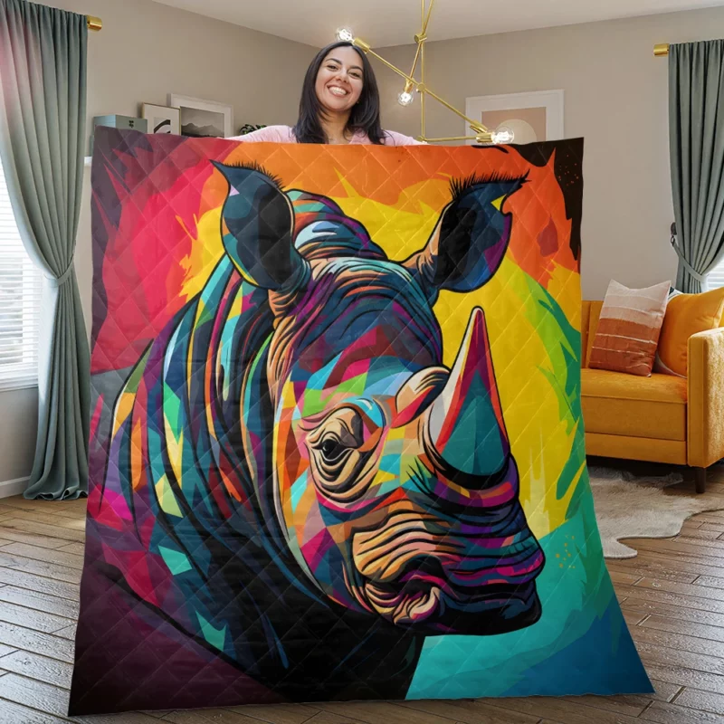 Abstract Cubist Rhino Quilt Blanket