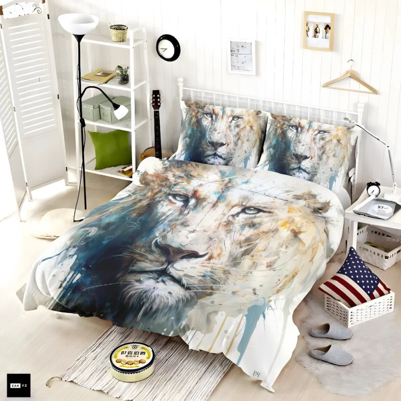 Abstract White Lion Art Bedding Set