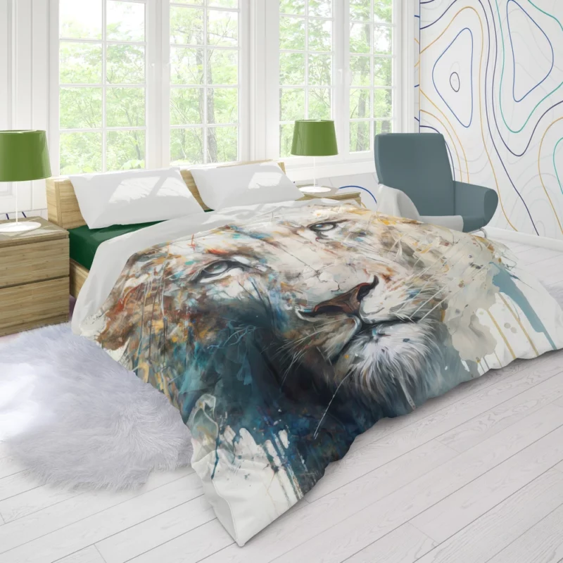 Abstract White Lion Art Duvet Cover