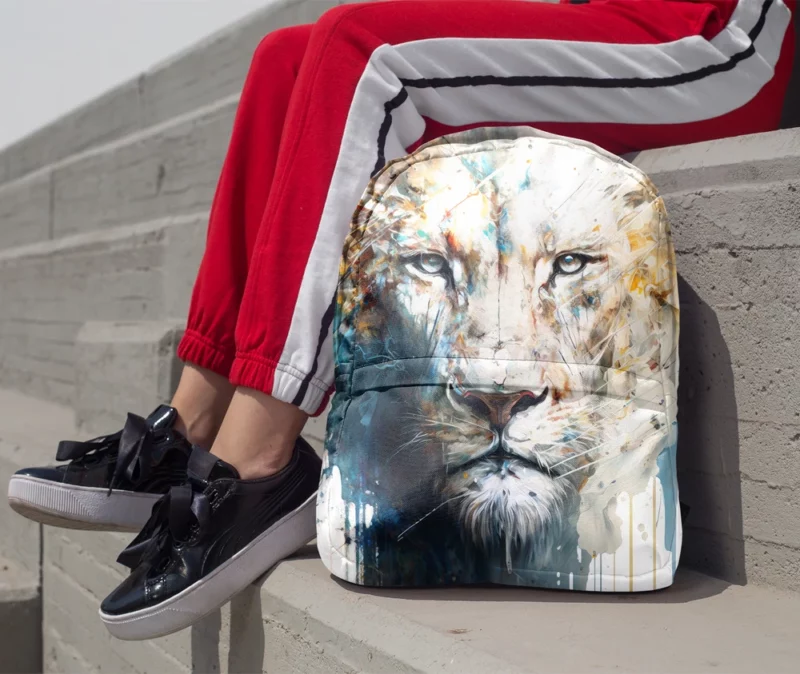 Abstract White Lion Art Minimalist Backpack 1